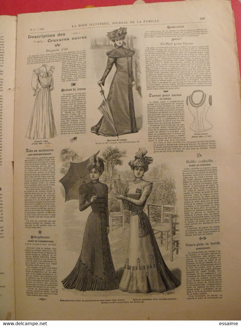 4 revues la mode illustrée, journal de la famille.  n° 15,16,17,18 de 1900. couverture en couleur. jolies gravures