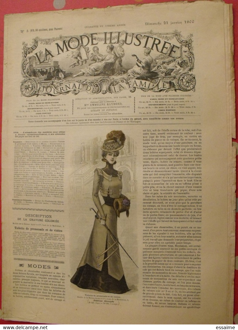 3 Revues La Mode Illustrée, Journal De La Famille.  N° 1,2,3 De 1900. Couverture En Couleur. Jolies Gravures - Fashion