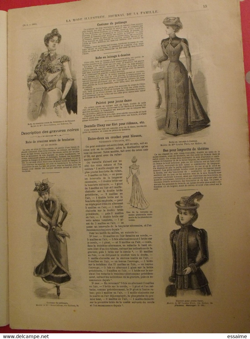 3 revues la mode illustrée, journal de la famille.  n° 1,2,3 de 1900. couverture en couleur. jolies gravures