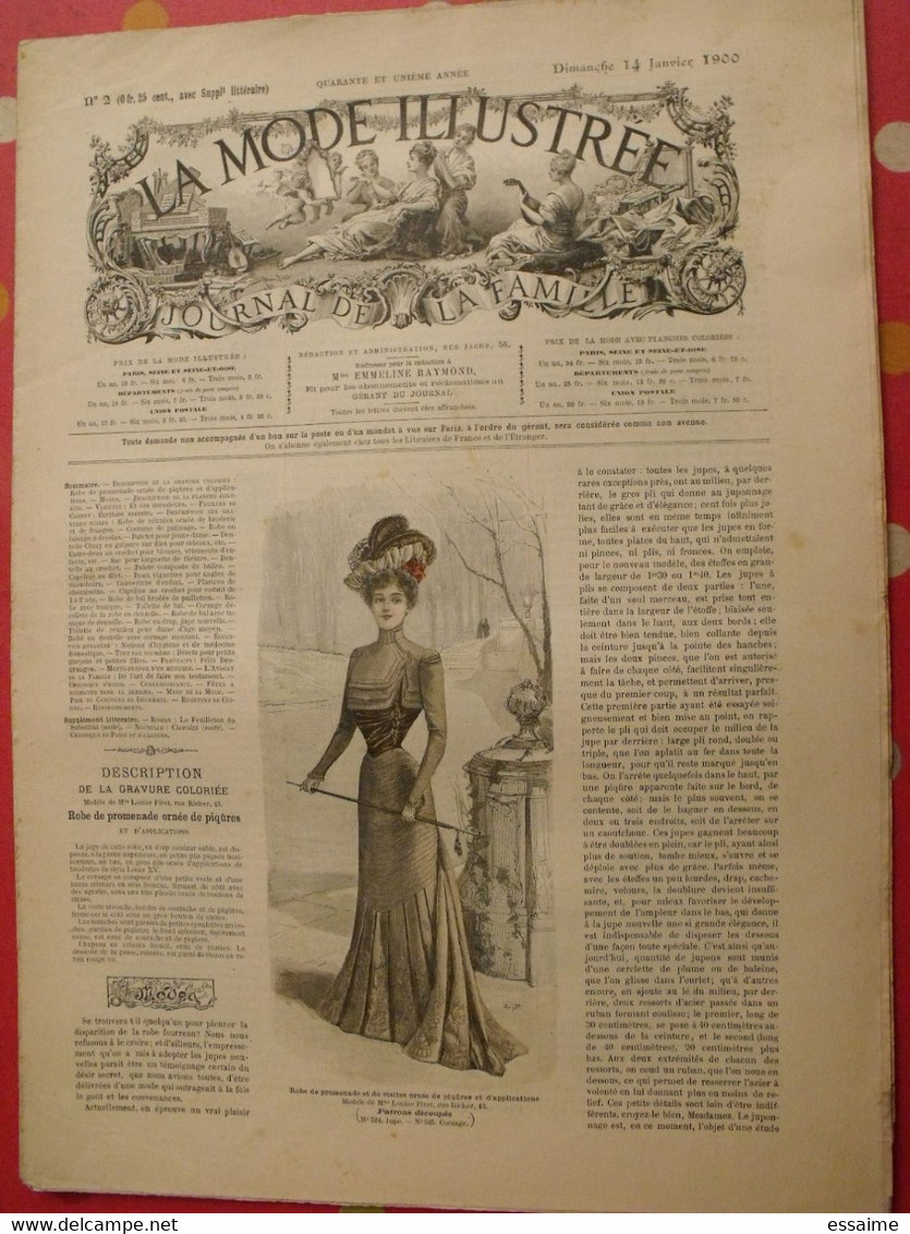 3 revues la mode illustrée, journal de la famille.  n° 1,2,3 de 1900. couverture en couleur. jolies gravures