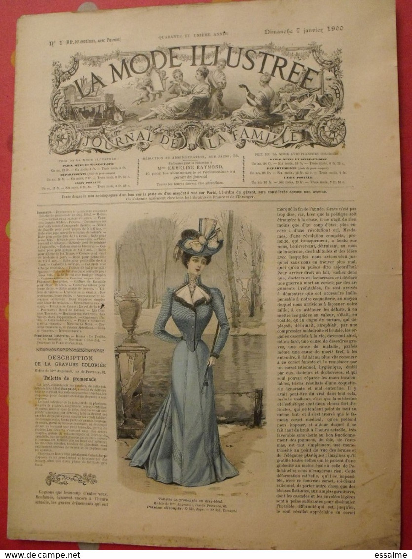 3 revues la mode illustrée, journal de la famille.  n° 1,2,3 de 1900. couverture en couleur. jolies gravures