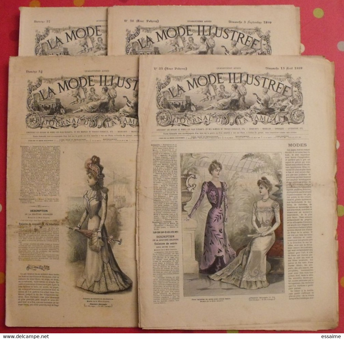 4 Revues La Mode Illustrée, Journal De La Famille.  N° 33,34,36,37 De 1899. Couverture En Couleur. Jolies Gravures - Moda