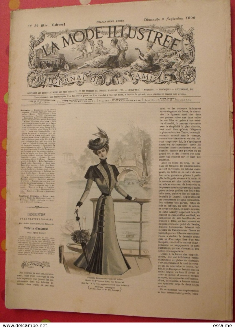 4 revues la mode illustrée, journal de la famille.  n° 33,34,36,37 de 1899. couverture en couleur. jolies gravures