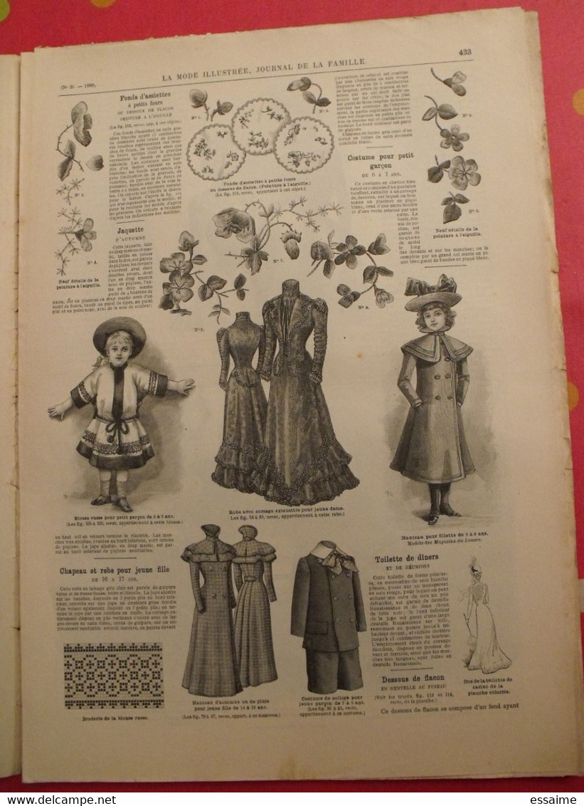 4 revues la mode illustrée, journal de la famille.  n° 33,34,36,37 de 1899. couverture en couleur. jolies gravures