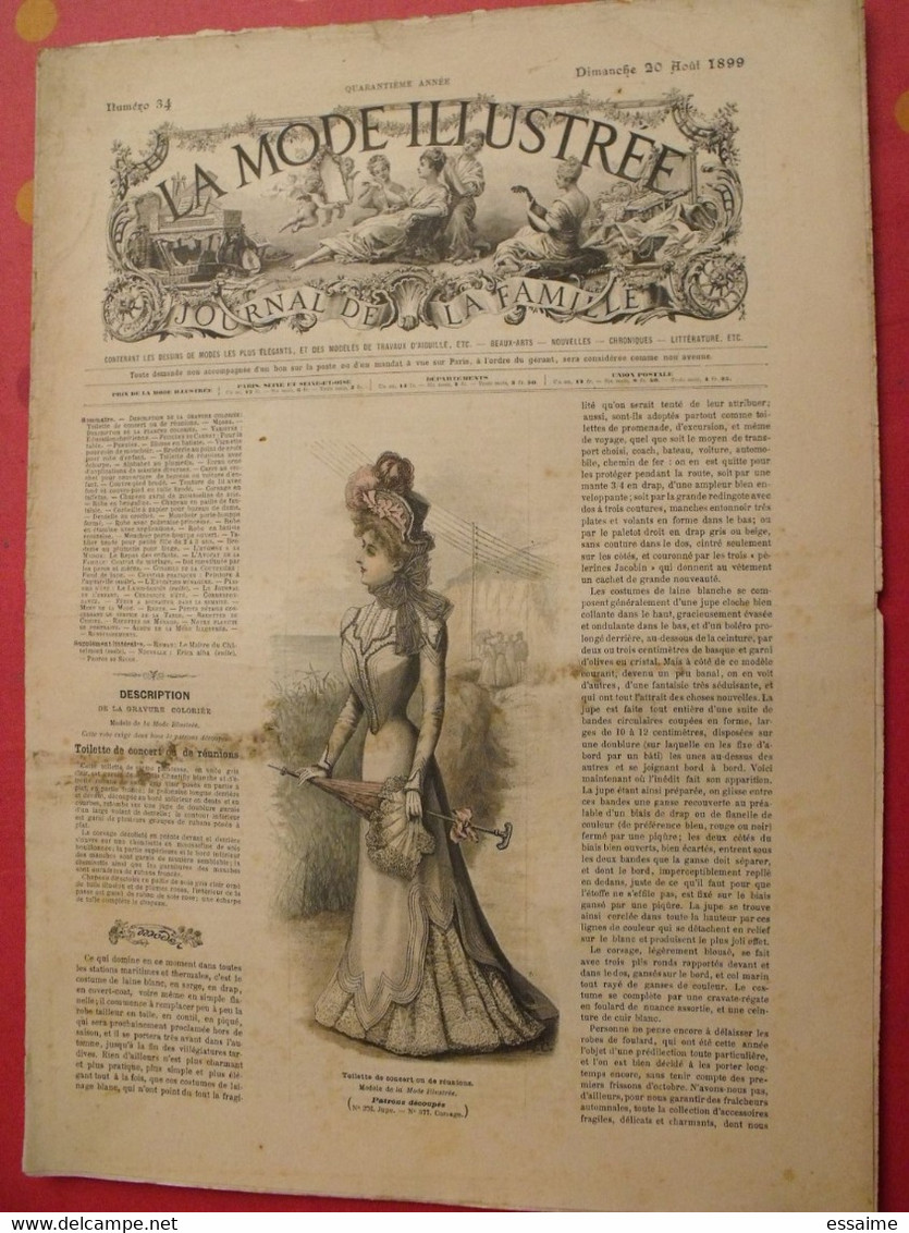 4 revues la mode illustrée, journal de la famille.  n° 33,34,36,37 de 1899. couverture en couleur. jolies gravures