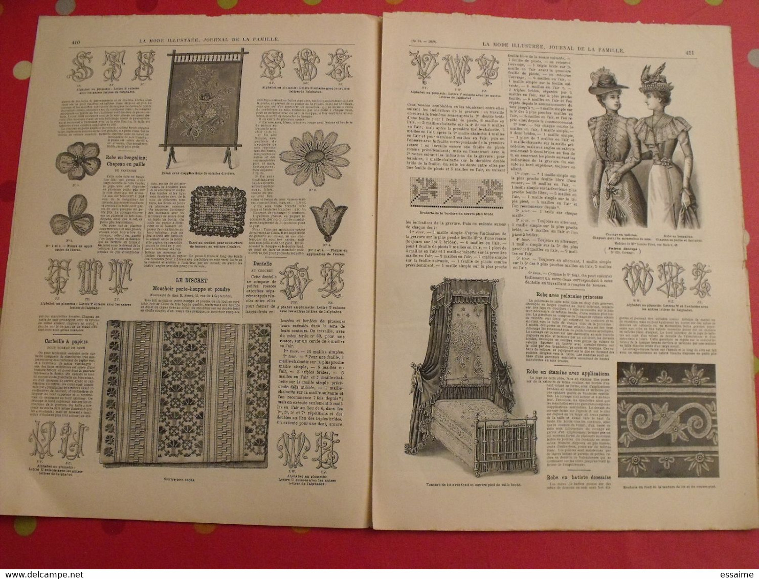 4 revues la mode illustrée, journal de la famille.  n° 33,34,36,37 de 1899. couverture en couleur. jolies gravures