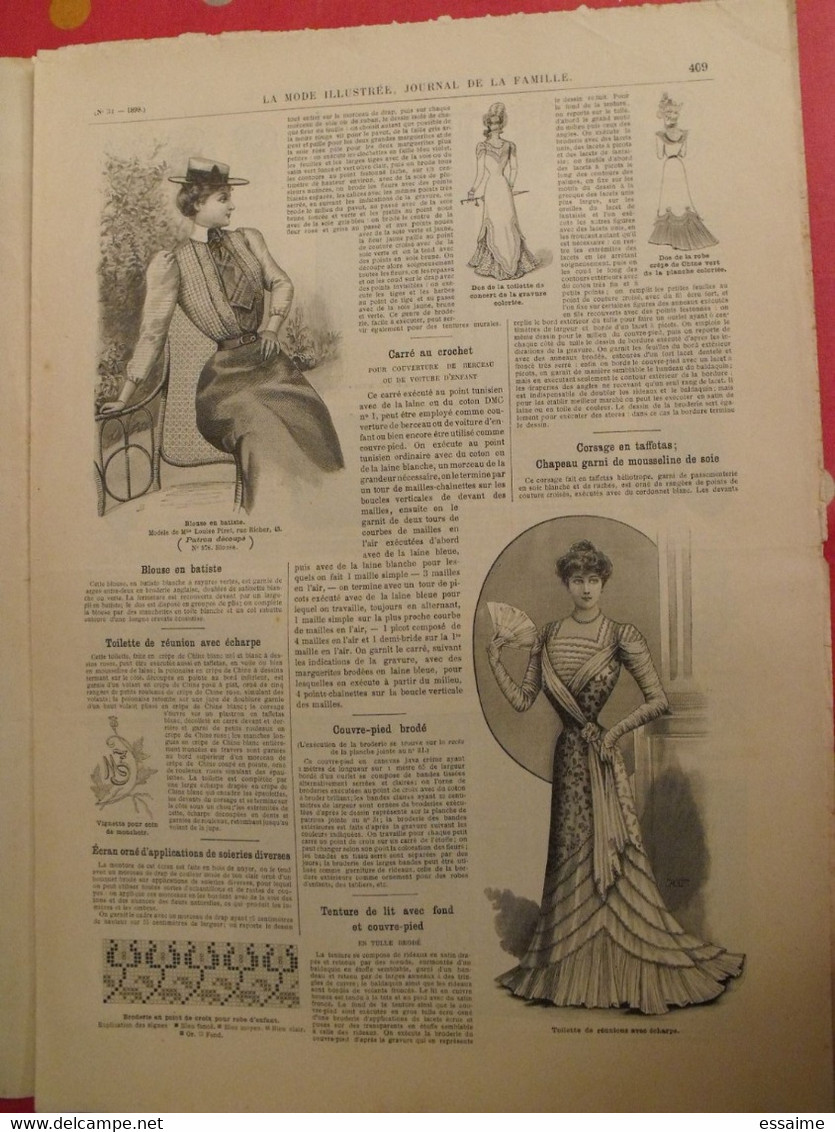 4 revues la mode illustrée, journal de la famille.  n° 33,34,36,37 de 1899. couverture en couleur. jolies gravures