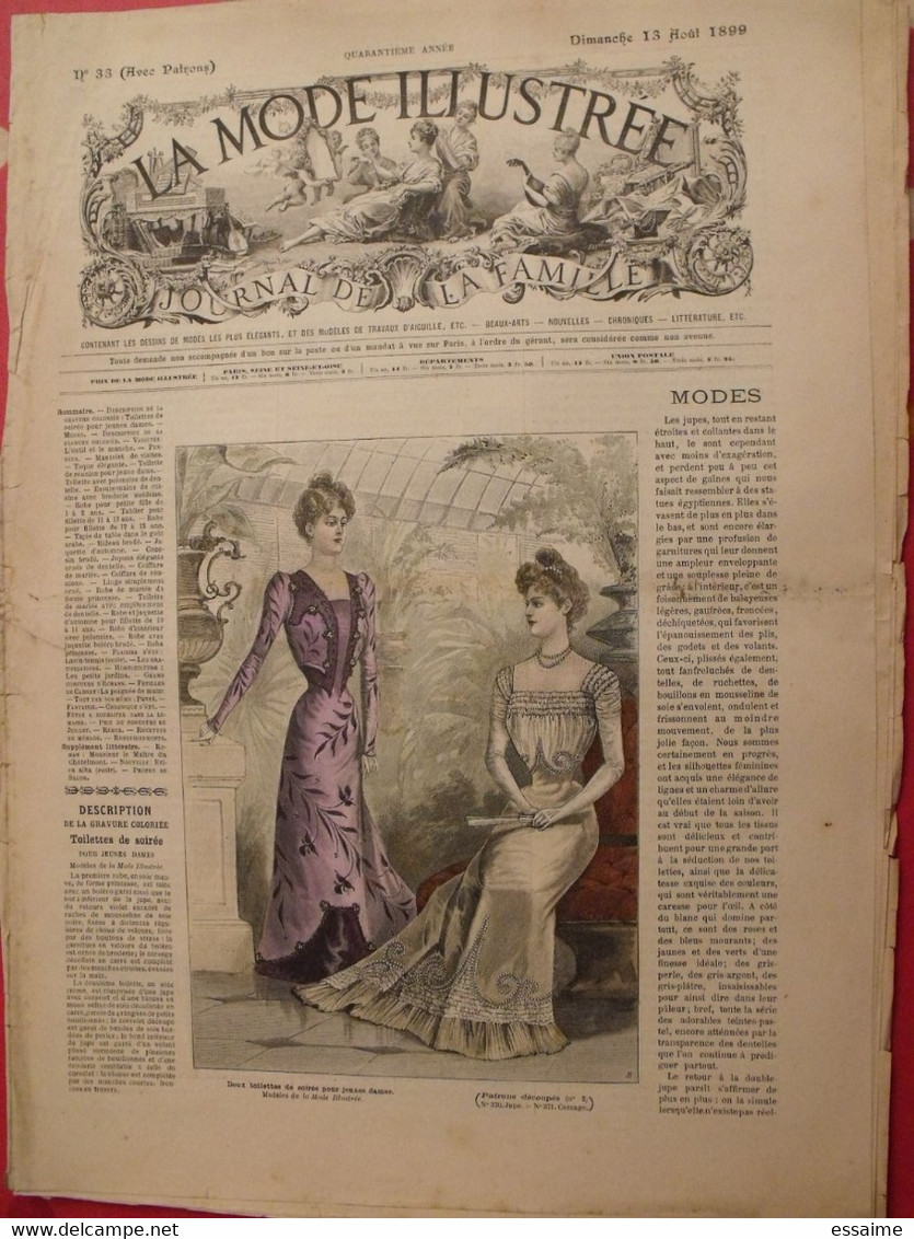 4 revues la mode illustrée, journal de la famille.  n° 33,34,36,37 de 1899. couverture en couleur. jolies gravures