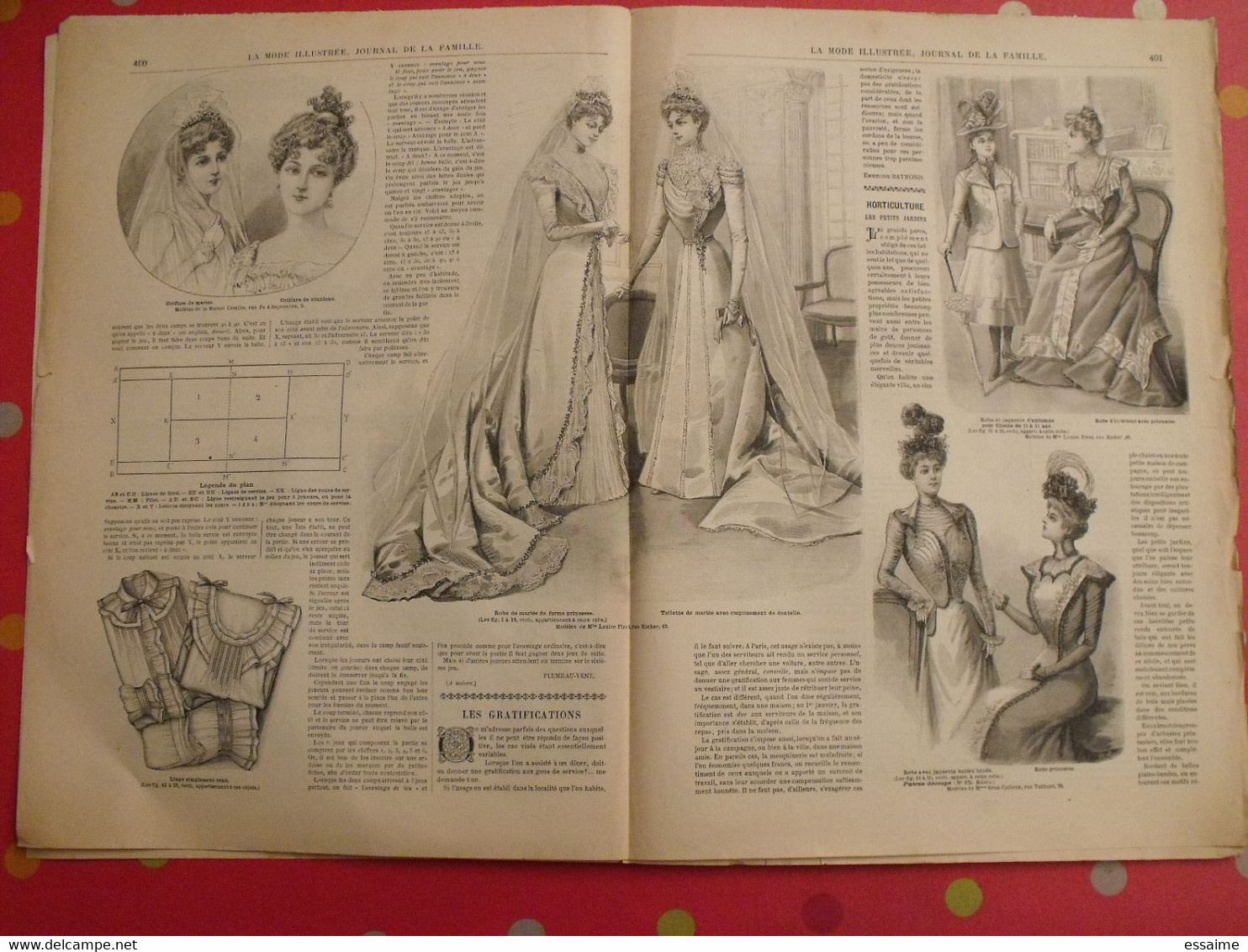 4 revues la mode illustrée, journal de la famille.  n° 33,34,36,37 de 1899. couverture en couleur. jolies gravures