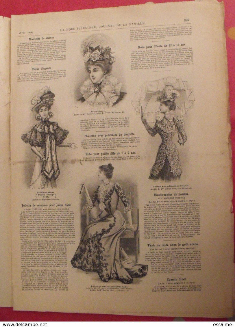 4 revues la mode illustrée, journal de la famille.  n° 33,34,36,37 de 1899. couverture en couleur. jolies gravures