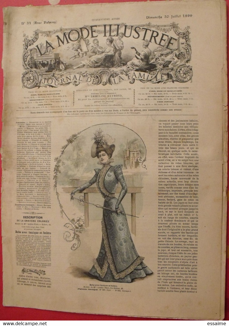 4 revues la mode illustrée, journal de la famille.  n° 29,30,31,32 de 1899. couverture en couleur. jolies gravures