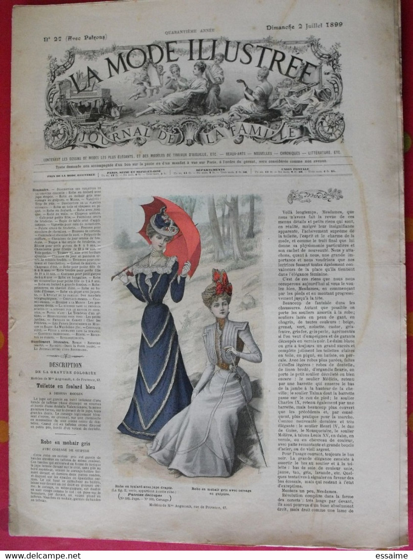 4 revues la mode illustrée, journal de la famille.  n° 24,25,27,28 de 1899. couverture en couleur. jolies gravures