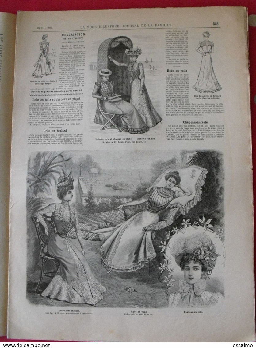 4 revues la mode illustrée, journal de la famille.  n° 24,25,27,28 de 1899. couverture en couleur. jolies gravures