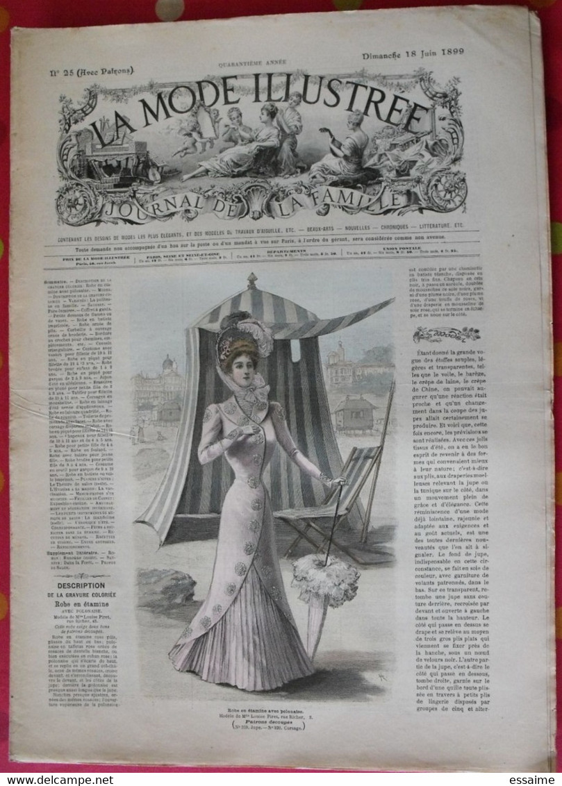 4 revues la mode illustrée, journal de la famille.  n° 24,25,27,28 de 1899. couverture en couleur. jolies gravures