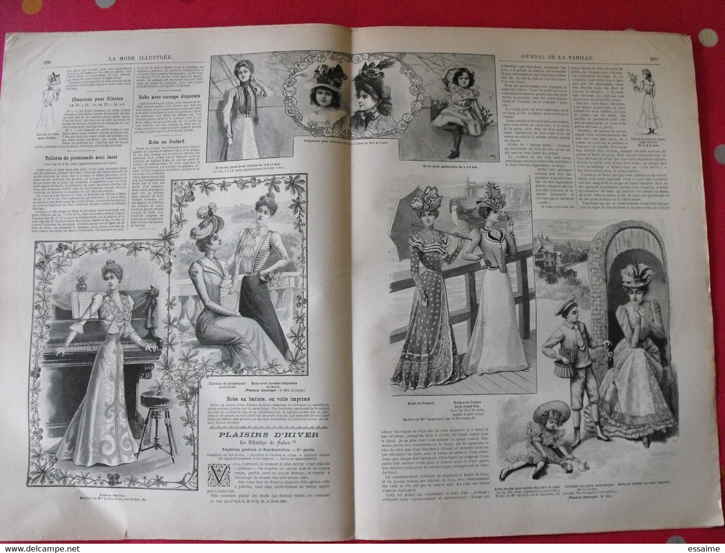 4 revues la mode illustrée, journal de la famille.  n° 24,25,27,28 de 1899. couverture en couleur. jolies gravures