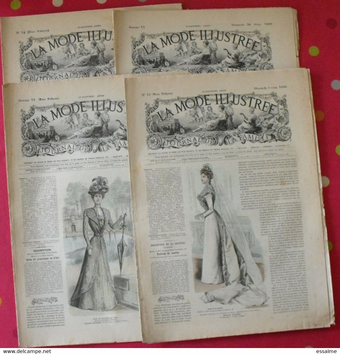 4 Revues La Mode Illustrée, Journal De La Famille.  N° 10,12,13,14 De 1899. Couverture En Couleur. Jolies Gravures - Fashion