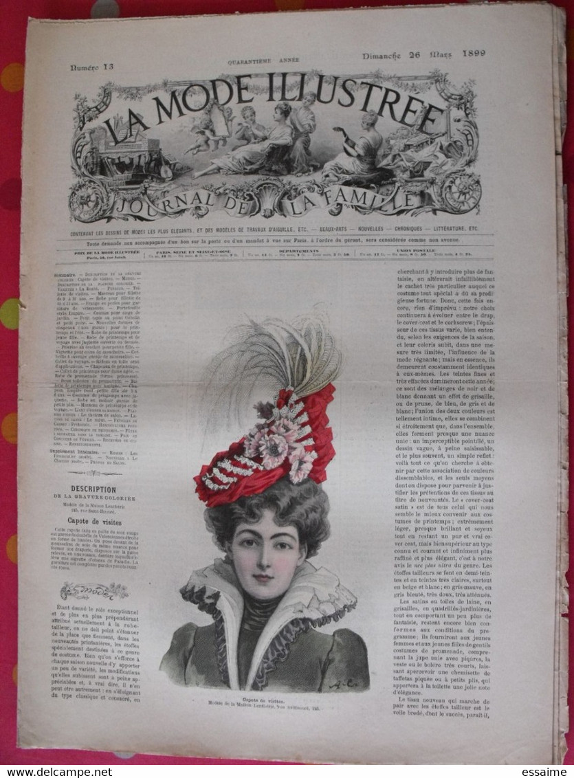 4 revues la mode illustrée, journal de la famille.  n° 10,12,13,14 de 1899. couverture en couleur. jolies gravures