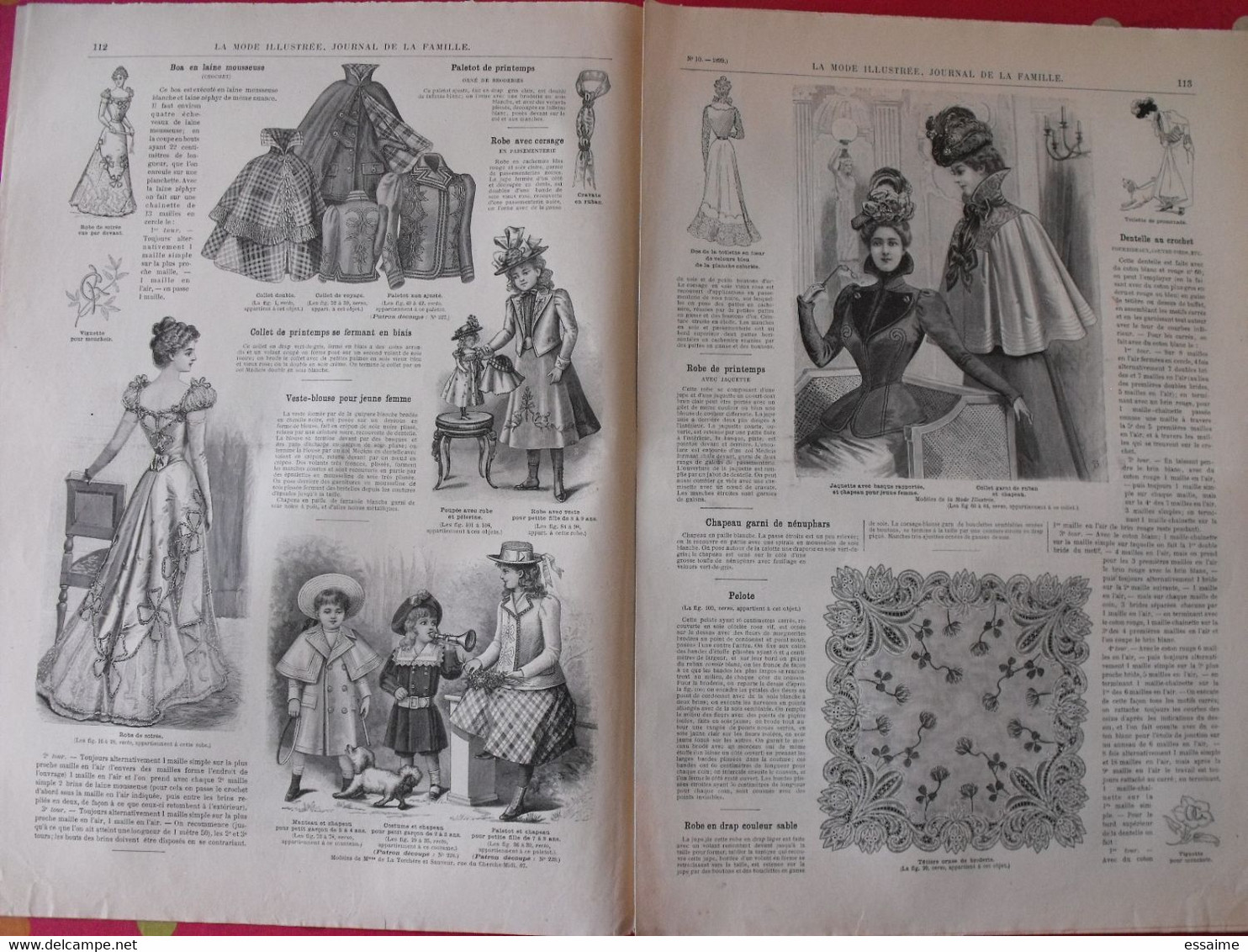 4 revues la mode illustrée, journal de la famille.  n° 10,12,13,14 de 1899. couverture en couleur. jolies gravures