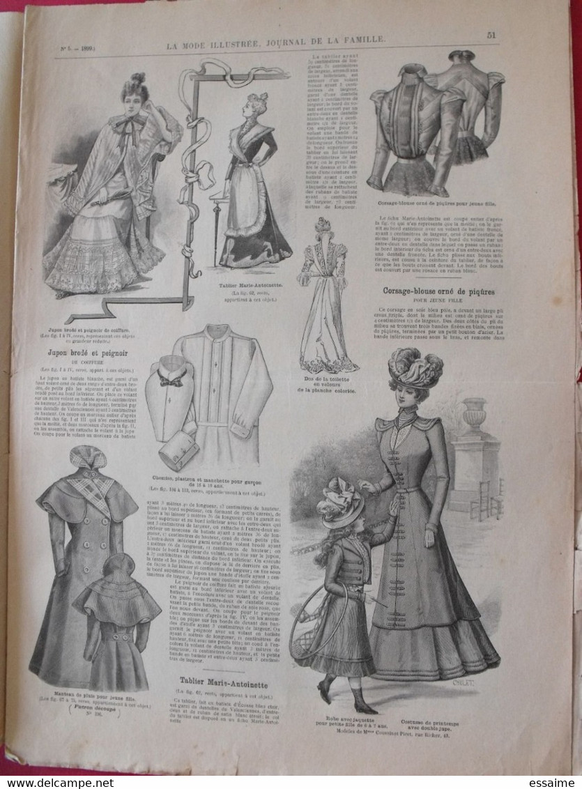 4 Revues La Mode Illustrée, Journal De La Famille.  N° 1,3,4,5 De 1899. Couverture En Couleur. Jolies Gravures - Fashion