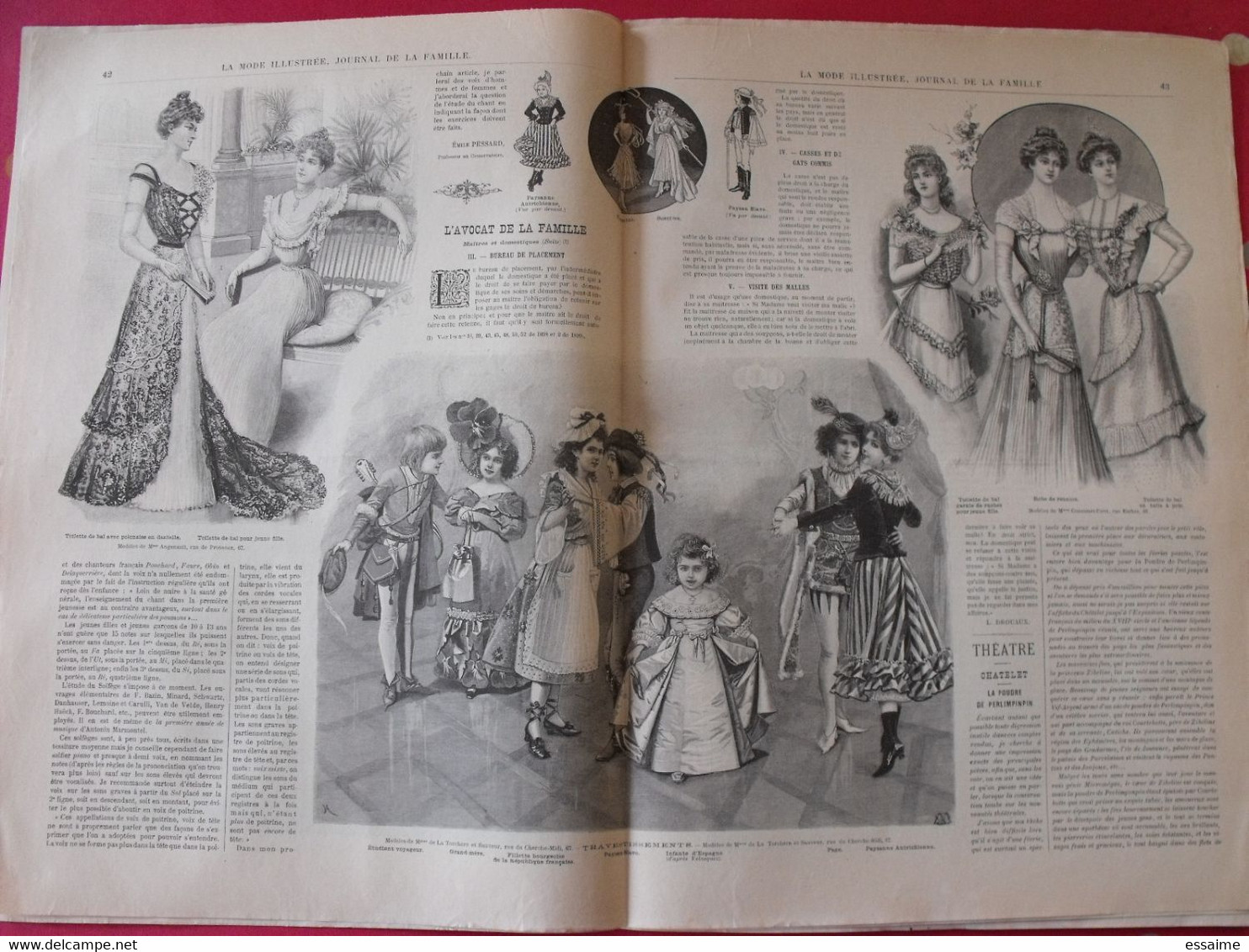4 revues la mode illustrée, journal de la famille.  n° 1,3,4,5 de 1899. couverture en couleur. jolies gravures