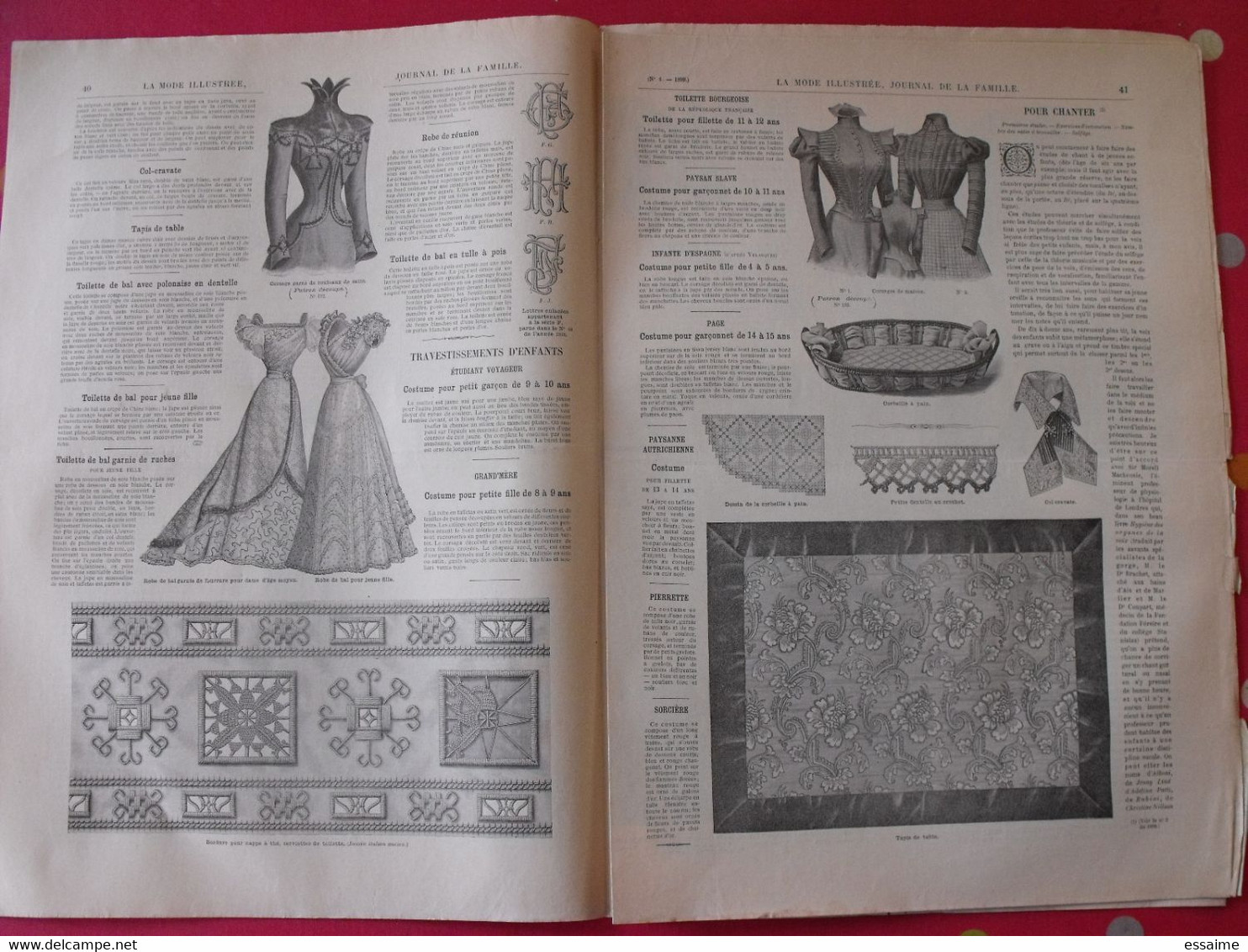 4 revues la mode illustrée, journal de la famille.  n° 1,3,4,5 de 1899. couverture en couleur. jolies gravures