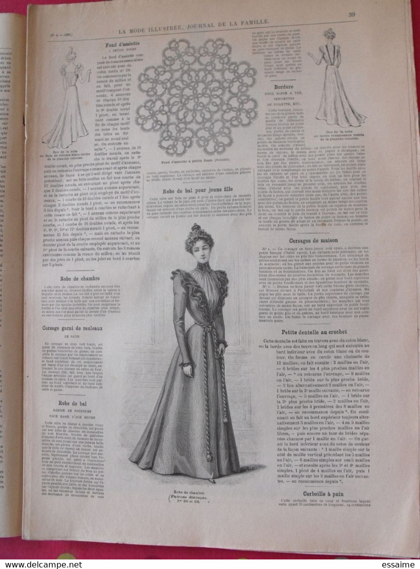 4 revues la mode illustrée, journal de la famille.  n° 1,3,4,5 de 1899. couverture en couleur. jolies gravures