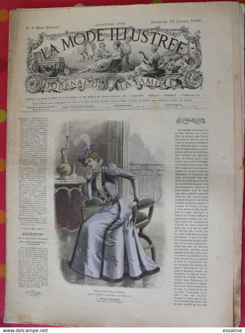 4 revues la mode illustrée, journal de la famille.  n° 1,3,4,5 de 1899. couverture en couleur. jolies gravures