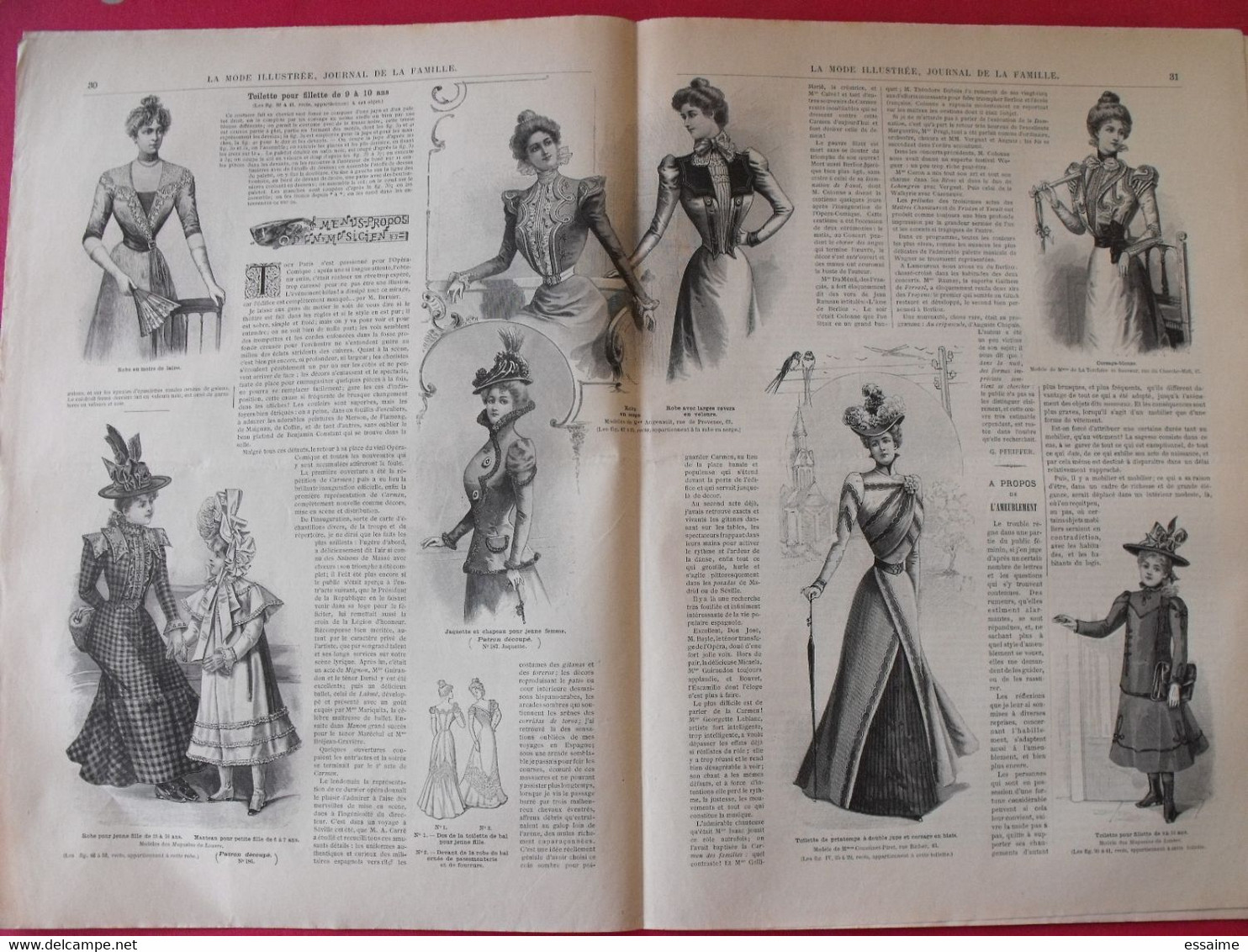 4 revues la mode illustrée, journal de la famille.  n° 1,3,4,5 de 1899. couverture en couleur. jolies gravures