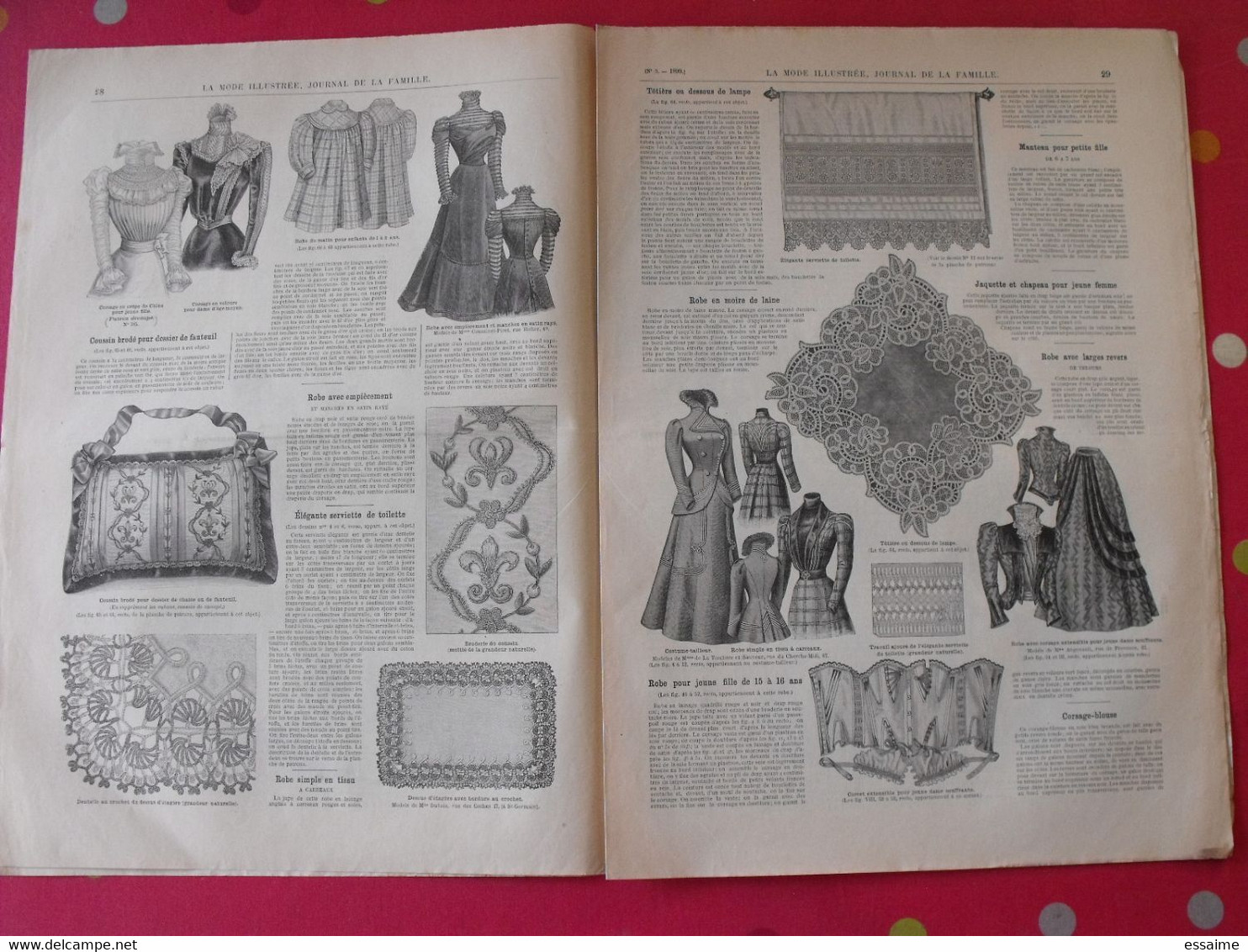 4 revues la mode illustrée, journal de la famille.  n° 1,3,4,5 de 1899. couverture en couleur. jolies gravures