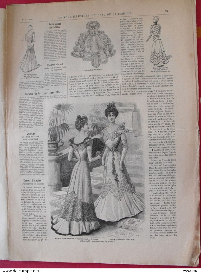 4 revues la mode illustrée, journal de la famille.  n° 1,3,4,5 de 1899. couverture en couleur. jolies gravures