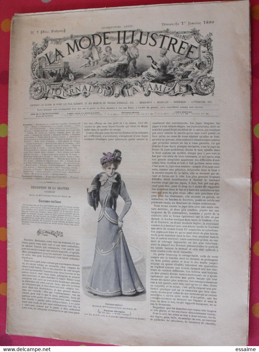 4 revues la mode illustrée, journal de la famille.  n° 1,3,4,5 de 1899. couverture en couleur. jolies gravures