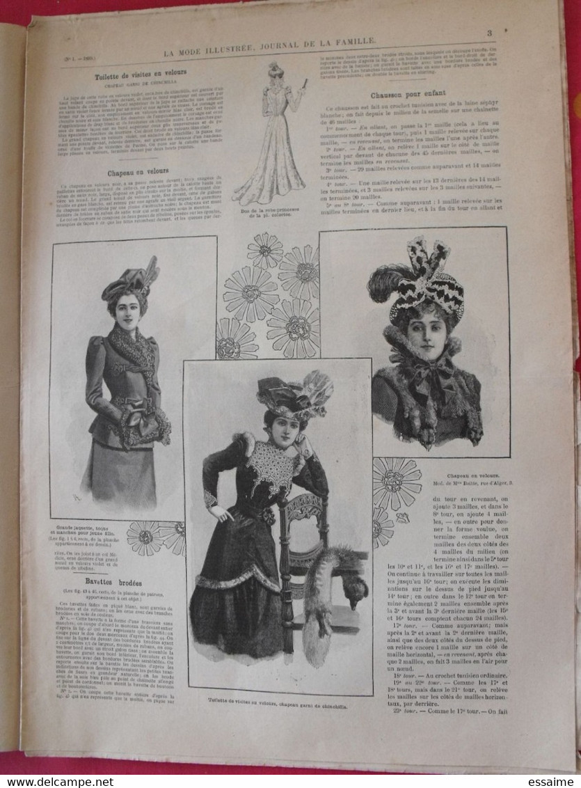 4 revues la mode illustrée, journal de la famille.  n° 1,3,4,5 de 1899. couverture en couleur. jolies gravures