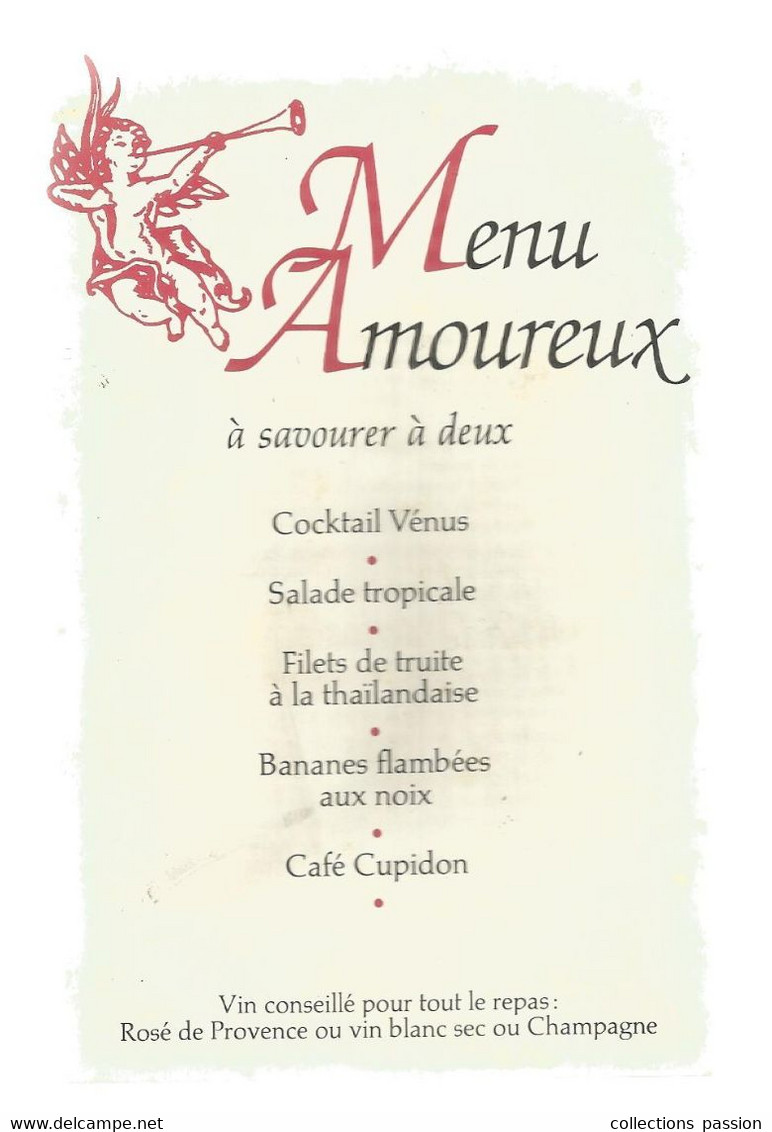 JC , MENU AMOUREUX , 4 Pages , La Cuisine De L'Amour , 3 Scans , Frais Fr 1.55 E - Menus