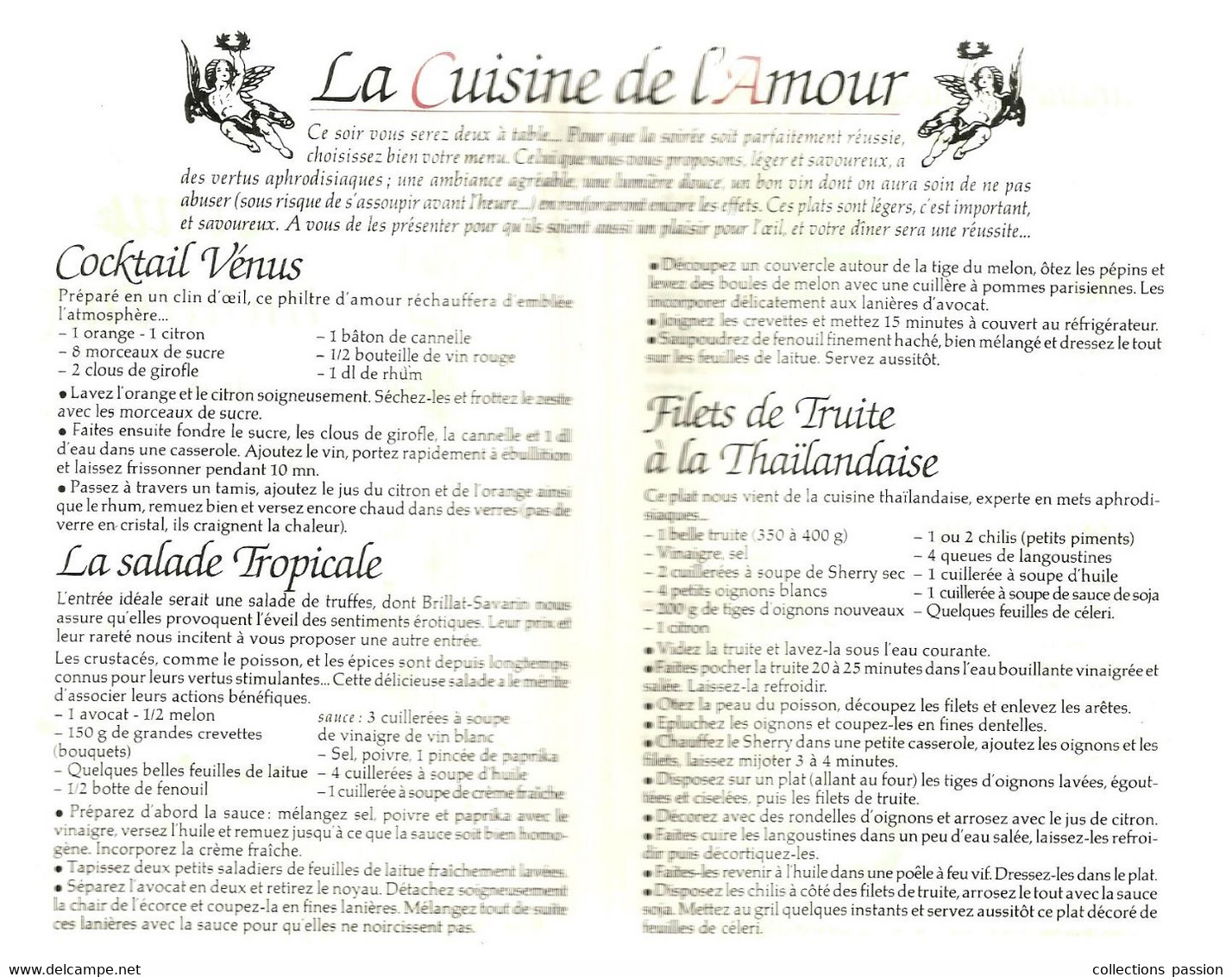 JC , MENU AMOUREUX , 4 Pages , La Cuisine De L'Amour , 3 Scans , Frais Fr 1.55 E - Menus