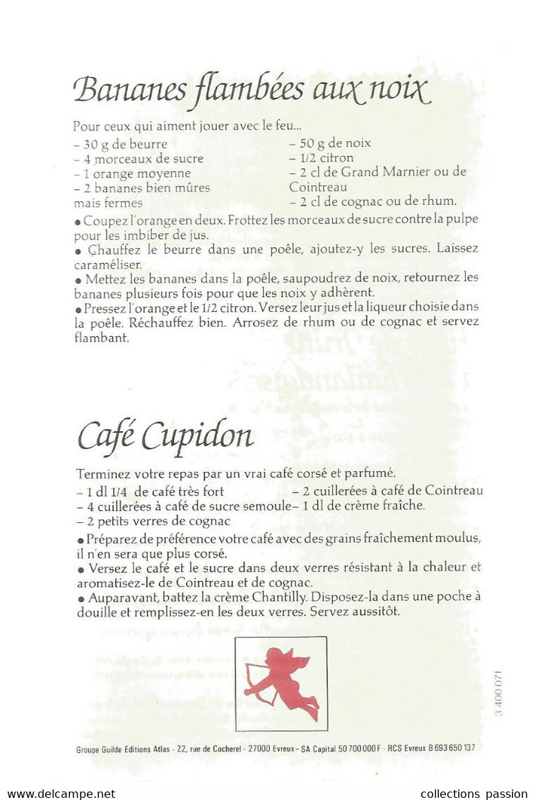 JC , MENU AMOUREUX , 4 Pages , La Cuisine De L'Amour , 3 Scans , Frais Fr 1.55 E - Menus