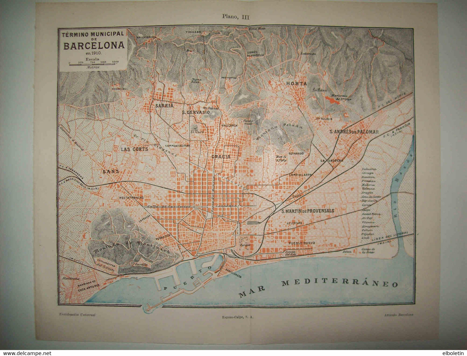 LAMINA ESPASA 30814: Plano Del Termino Municipal De Barcelona - Sonstige & Ohne Zuordnung