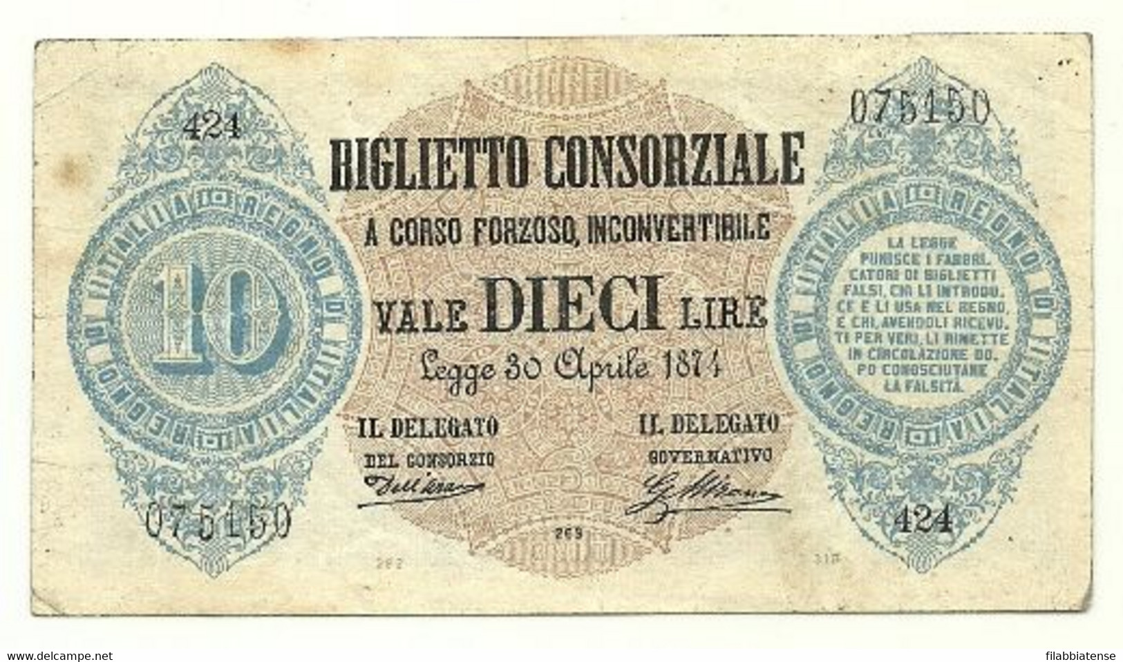 Italia - Biglietto Consorziale 1881 - Biglietto Consorziale