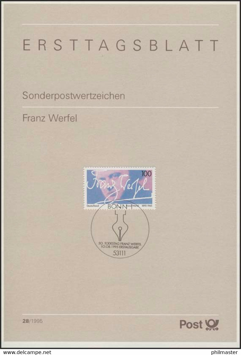 ETB 28/1995 Franz Werfel, Schriftsteller - Otros & Sin Clasificación