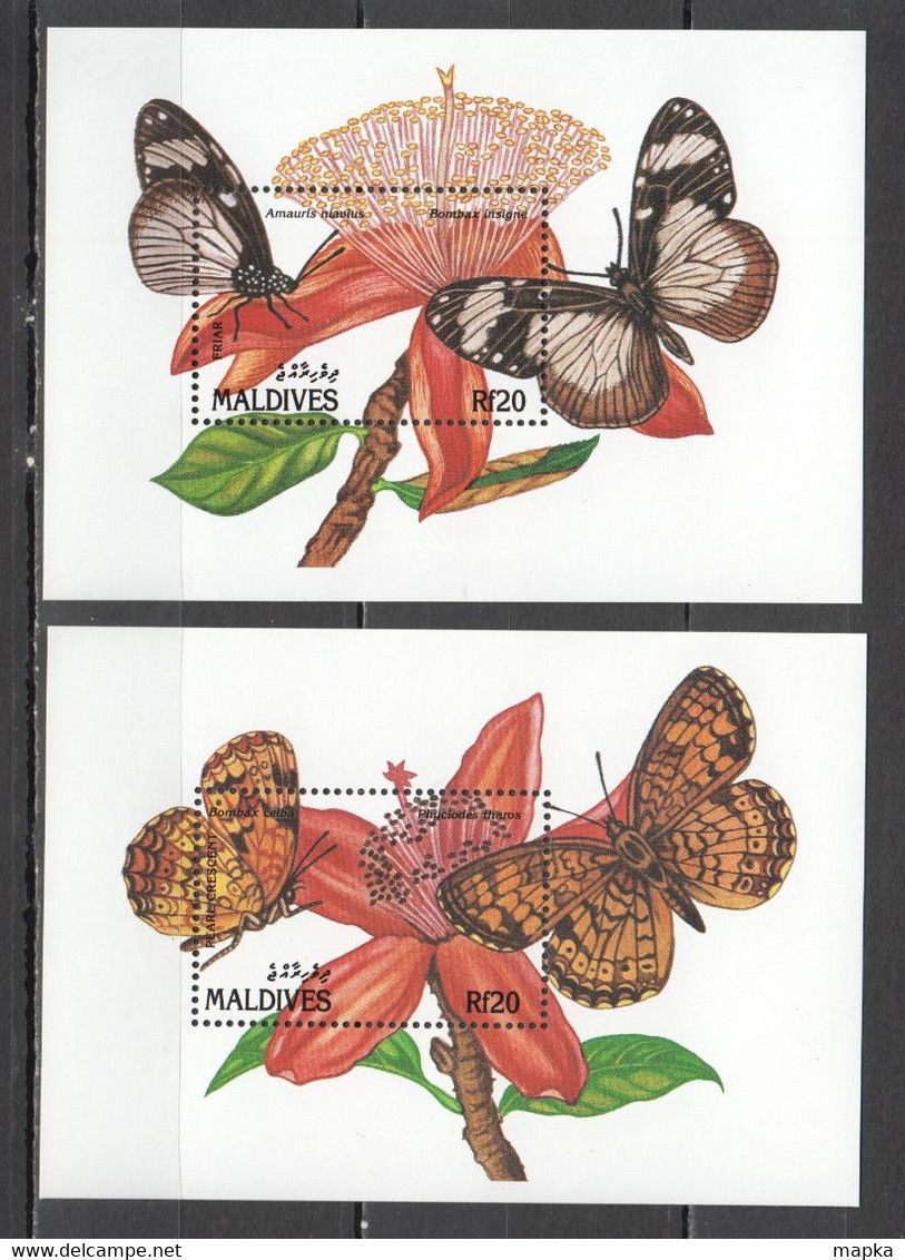 XX707 MALDIVES BUTTERFLIES & FLOWERS FLORA & FAUNA 2BL MNH - Butterflies