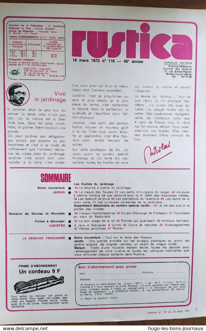 Rustica_N°116_19 Mars 1972_Spécial Primtemps_les Ficelles Du Jardinage - Jardinage