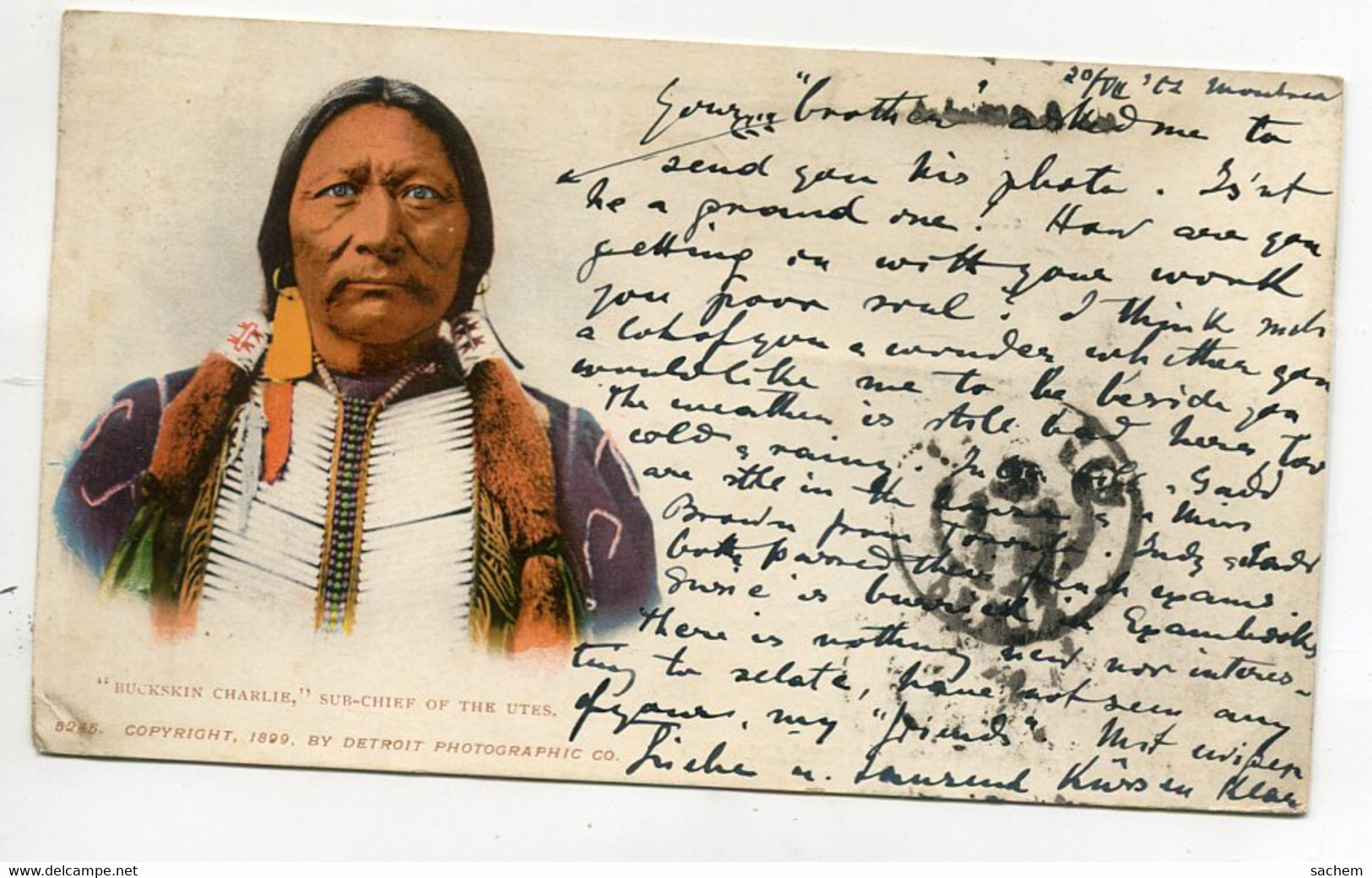 INDIENS D'Amérique   " Buckskin Charlie " Sub Chief Of The Utes  écrite 1902 Timbrée     D11 2021 - Native Americans