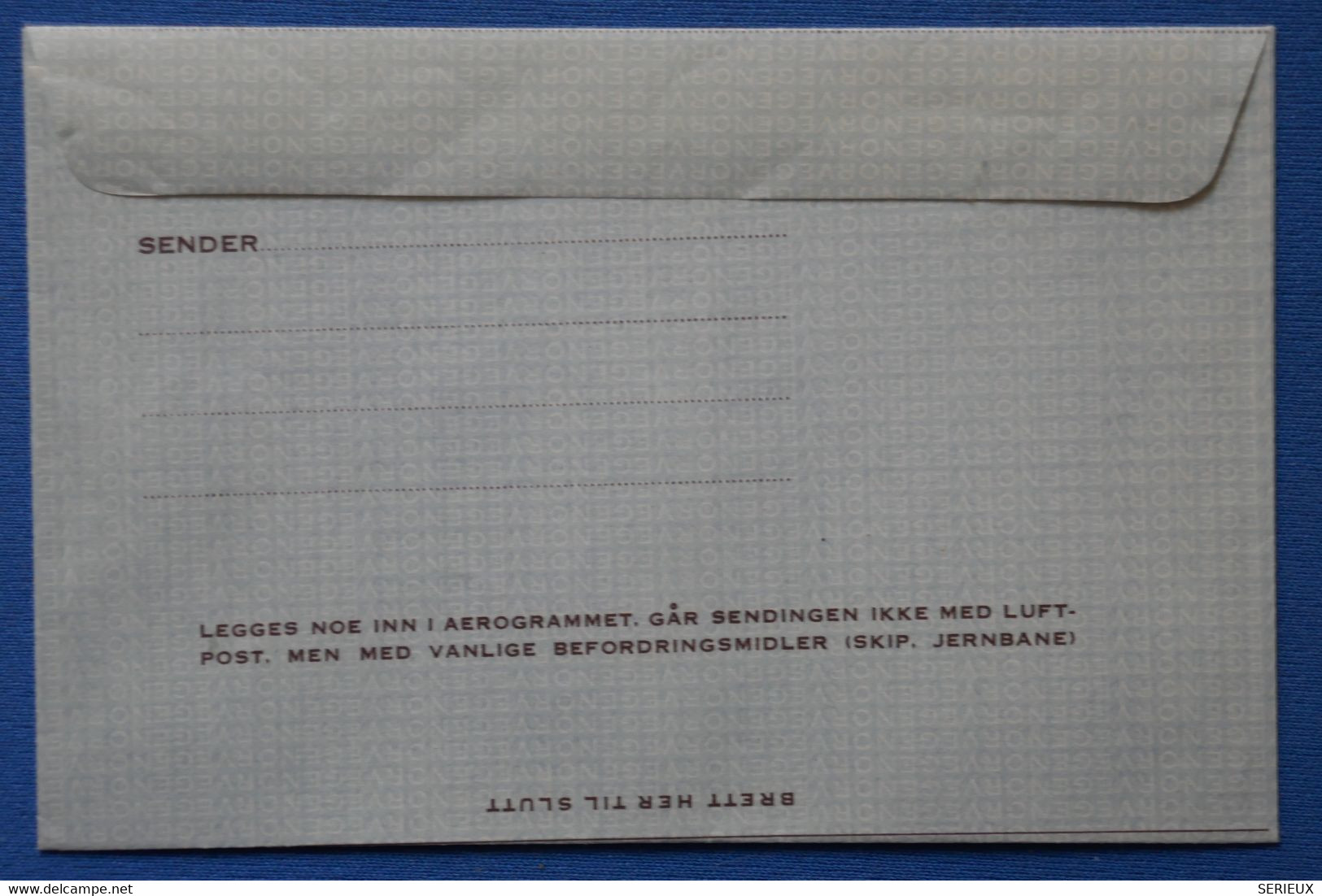 R2  NORVEGE BELLE LETTRE AEROGRAMME  1969 NON VOYAGEE - Briefe U. Dokumente