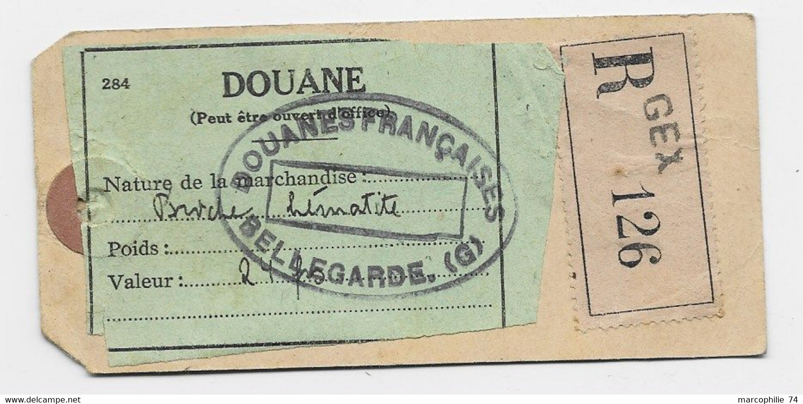 N°290+111 AU VERSO ETIQUETTE REC HOROPLAN GEX AIN 30.3.1935 AIN POUR BESANCON + ETIQUETTE DOUANE AU DOS BELLEGARDE AIN - 1921-1960: Modern Period