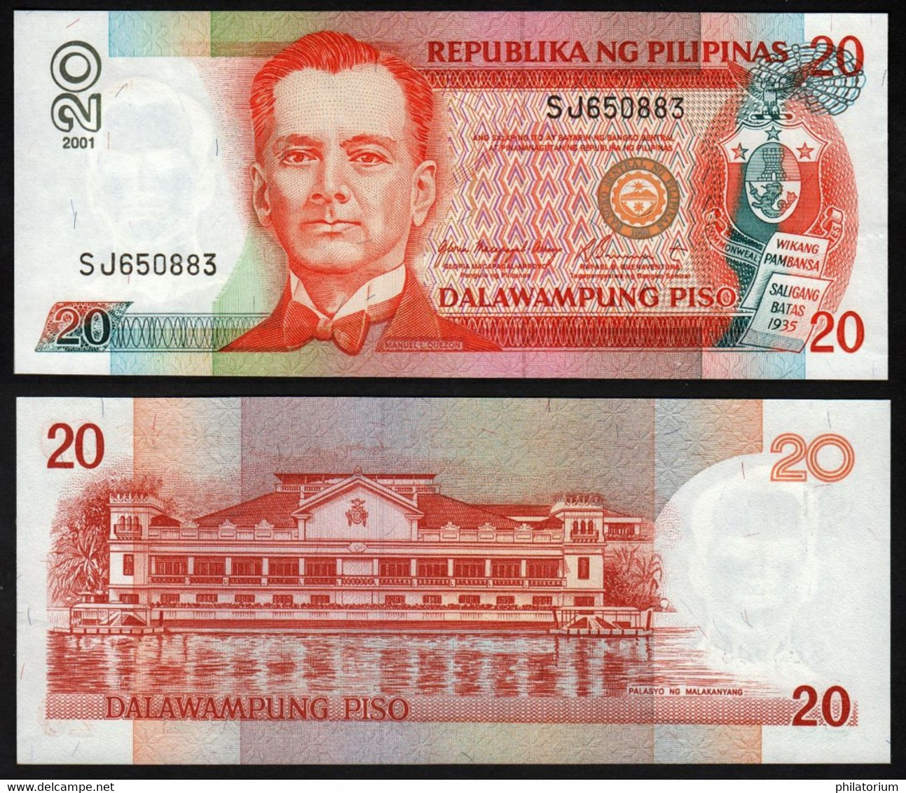 Philippines  20 Pesos 2001  Pick 182 F  Republika Pilipinas  UNC - Philippines