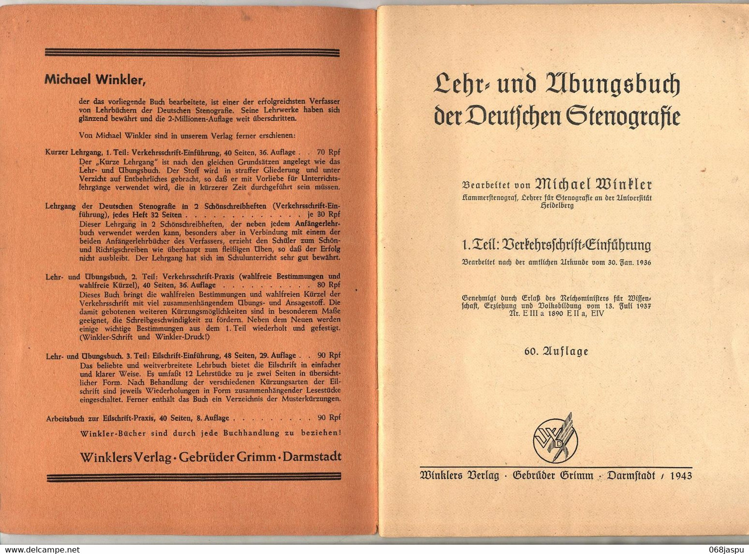Livre Apprentissage Stenographie 1943 - Schulbücher