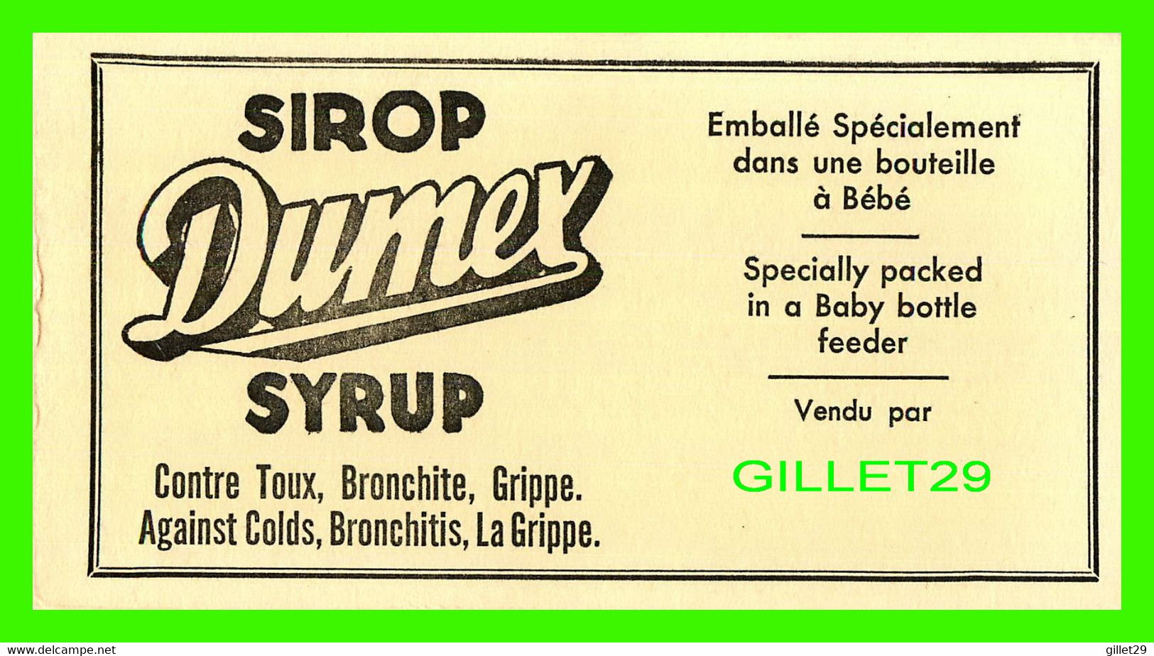 BUVARD - SIROP DUMEX SYROP - EMBALLÉ SPÉCIALEMENT DANS UNE BOUTEILLE À BÉBÉ - - S