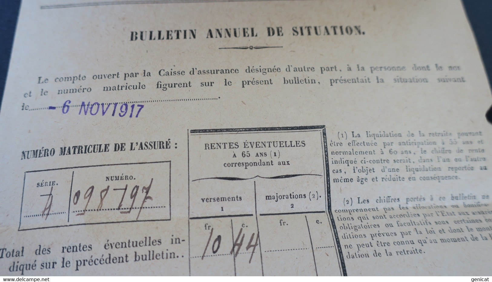 Type Blanc N° 107 Seul Sur Formulaire Caisse Des Dépôts Retraites 1917 Bordeaux - 1877-1920: Periodo Semi Moderno