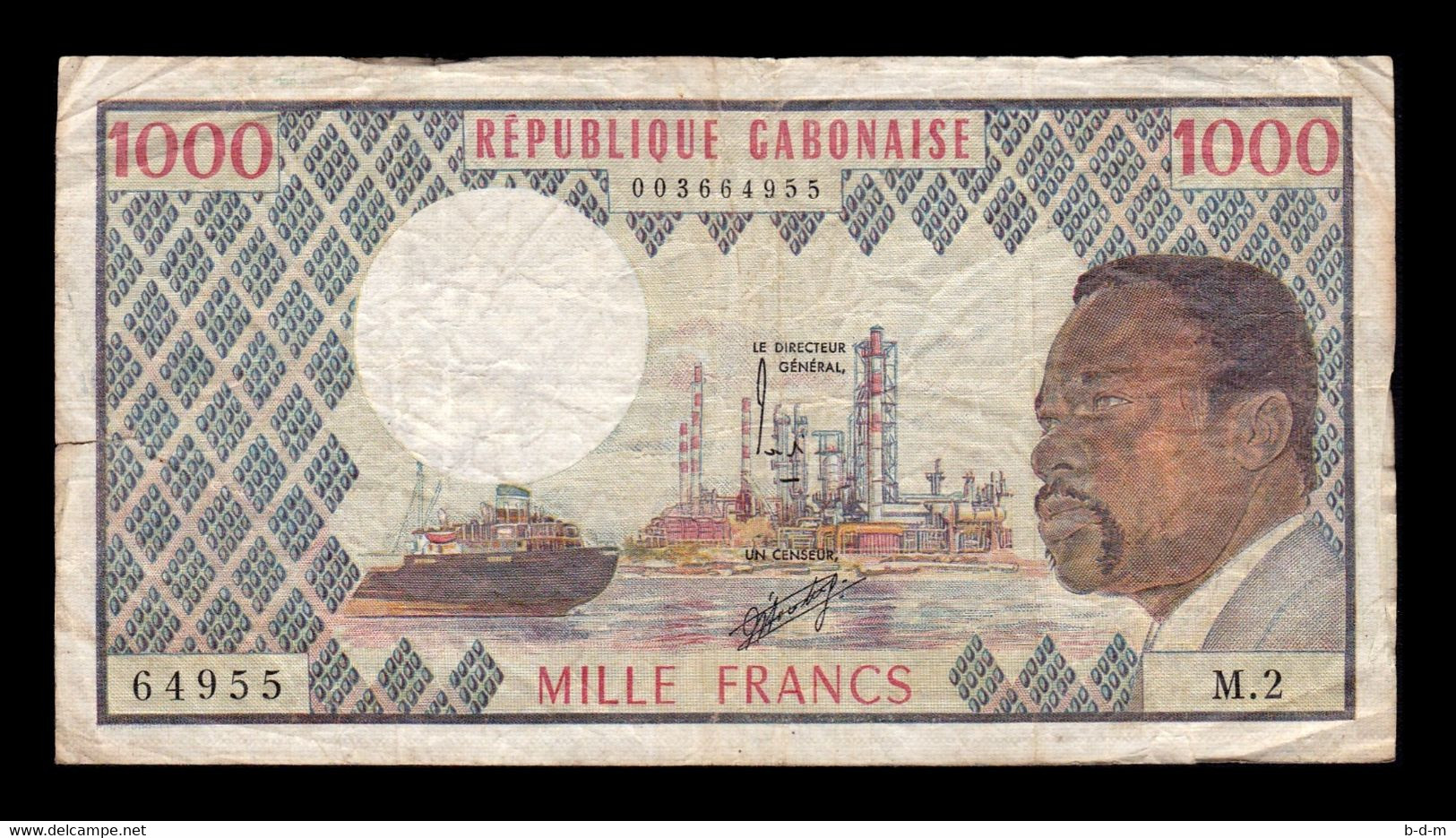 Gabon 1000 Francs 1974 Pick 3b BC F - Gabun