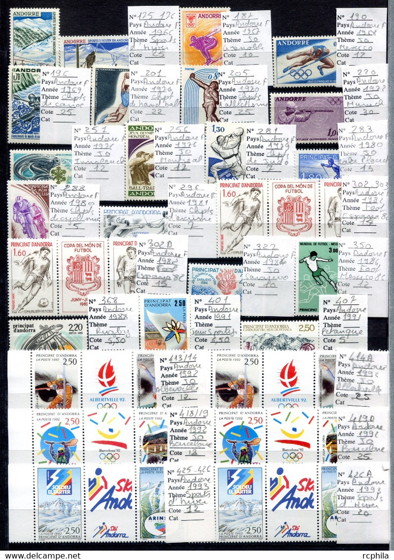 RC 21000 ANDORRE COTE 194,80€ SPORT LOT COLLECTION ENSEMBLE DE 88 TIMBRES NEUF ** MNH TB - Collections