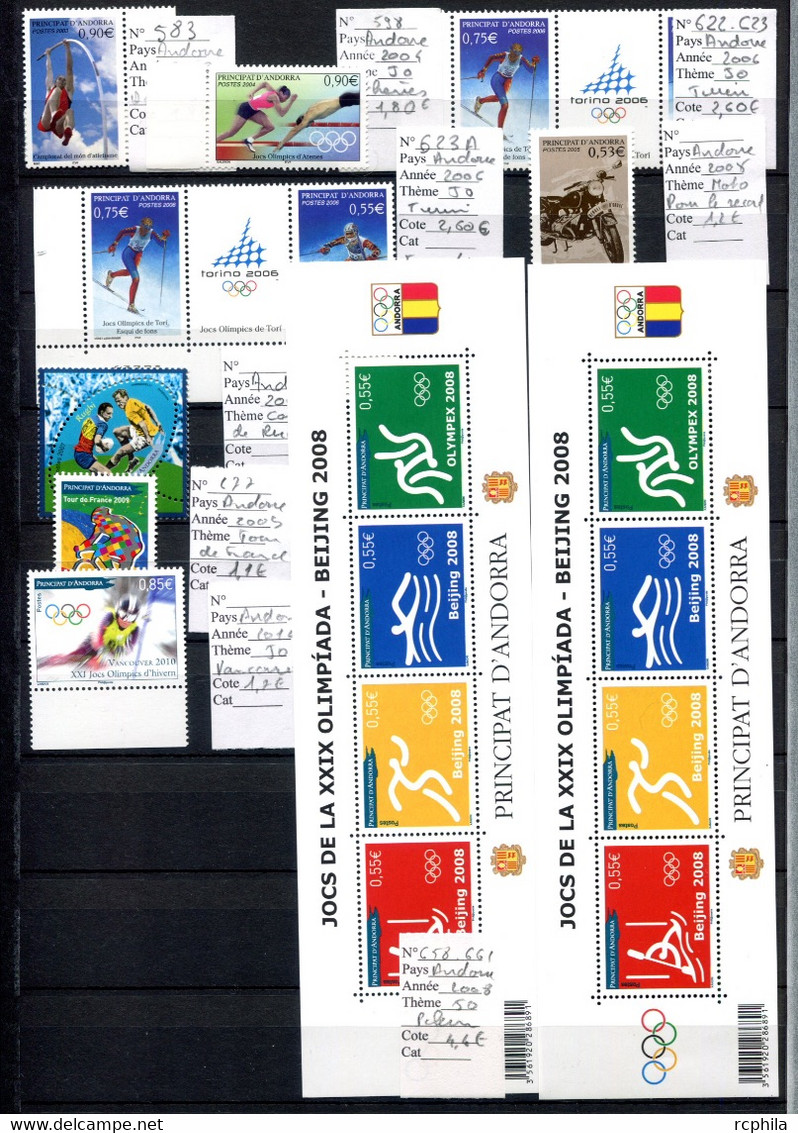 RC 21000 ANDORRE COTE 194,80€ SPORT LOT COLLECTION ENSEMBLE DE 88 TIMBRES NEUF ** MNH TB - Verzamelingen